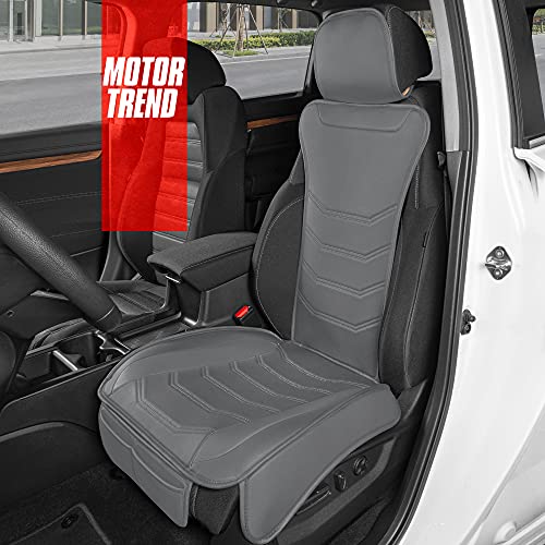 Image of Motor Trend LuxeFit Solid Gray Seat Covers for Cars Trucks Van SUV (2 Pack), Premium Faux Leather Car Seat Covers, Easy to Install Automotive Seat Covers with Storage Pockets, Fits Most Vehicles