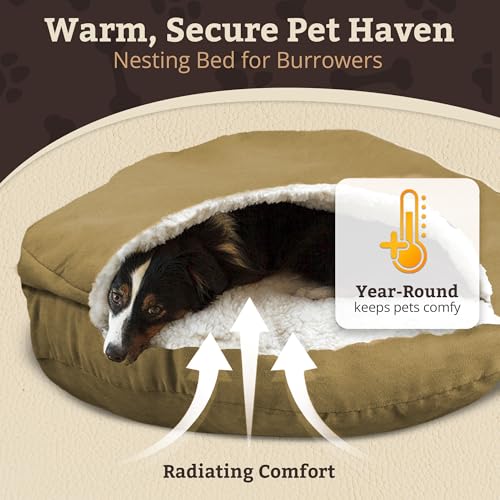 Image of Snoozer Cozy Cave Dog Bed, Round Covered Dog Bed, Khaki (S)