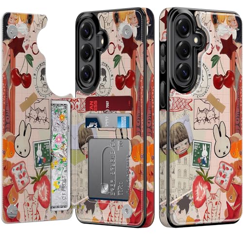 Housse portefeuille Samsung S26 antichoc avec porte-cartes floral et support de visionnage