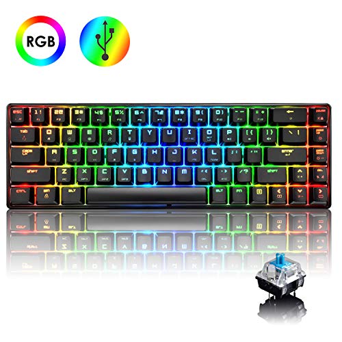 60% True Mechanical Gaming Keyboard Type C Wired 68 Keys LED Backlit USB Waterproof Keyboard 18 Chroma RGB Lighting Backlight Full Anti-ghosting Keys for Gamers and Typists (Black/Blue Switch)