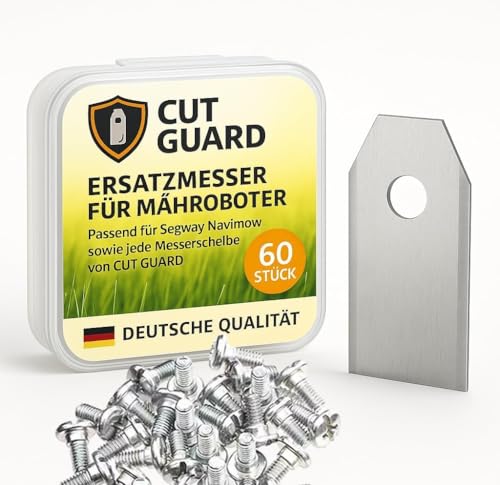 CUT GUARD 60x Ersatzklingen Ersatzmesser 35x18x0,8 mm für Mähroboter kompatibel mit Segway Navimow i105E i108E H500E H800E, Husqvarna Automower und Gardena Sileno Edelstahlklingen inkl Schrauben