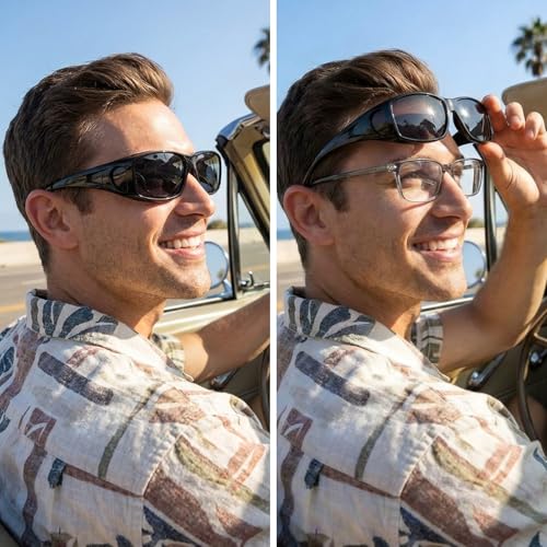 Image of TJUTR Polarized Fit Over Glasses Sunglasses for Men Women, Wrap Around UV400 Protection Sunglasses TS2611