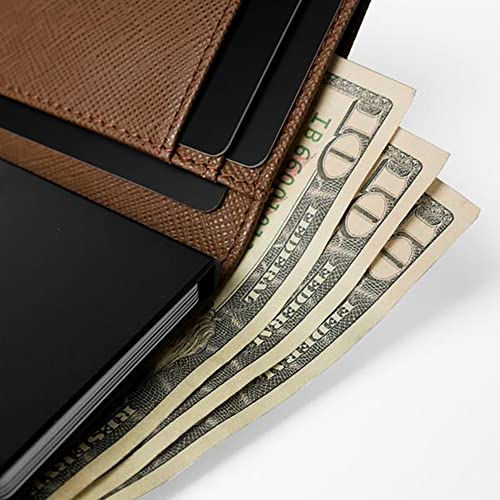 Trifold Genuine Leather Wallet/Smart Card Holder / W5 (Brown Saffiano)3