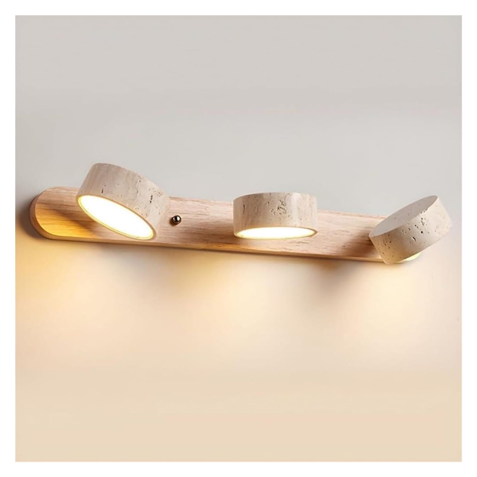 ITOSUI Wall Light Sconce 2 Light LED Wall Sconces Wabi-Sabi Travertine Wall Light Solid Wood Base Wall Mounted Light Bathroom Vanity Wall Lamp 180° Rotating Wall Lights Fixtures(Wood,3-Light)