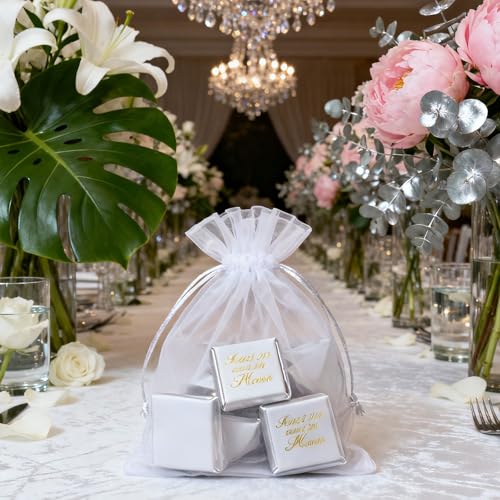 Image of 100PCS White Organza Bags, 4x6 Inch Small Mesh Bags Drawstring, Jewelry Gift Bags for Easter, Party, Festival, Bathroom Soaps, Makeup