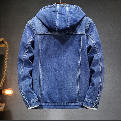 Hoodie Jean Jacket for Men Long Sleeve Slim Fit Casual Denim Jacket Distressed Trucker Outwear with Hood3