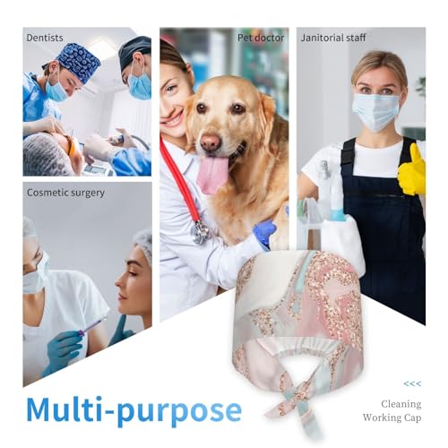 Image of Cute Pug Dog Print Working Cap Scrub Cap with Sweatband,Adjustable Fashion Bandage Tie Back Hat Headwear for Women Men