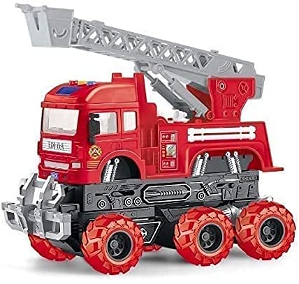 RBD 6x6 Fire Rescue Truck Vehicles Construction Friction Power Toy Trucks for Kids Boys Girls 6 Wheel Light and Sound Unbreakable Plastic Vehicle Wheeler Powered with & Engineering Toys