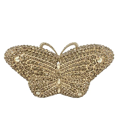 Boutique De FGG Butterfly Crystal Clutch Bags Women Evening Bag Party Rhinestone Handbags Bridal Crystal Clutch Purses,Mini,Golden