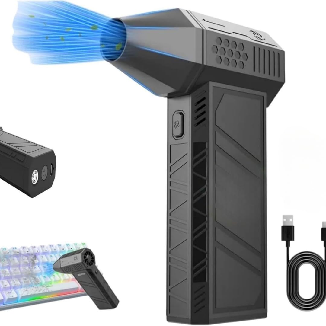 Jouis Turbo Jet Fan 130.000 RPM Şarjlı Ek Başlıklı 3 Kademeli Fenerli Basınçlı Hava Püskürtme Temizleyici – Taşınabilir Toz Üfleme PC Klavye Kasa Oto Araç Kurutucu Su İtici Araba Temizliği Mangal Fanı