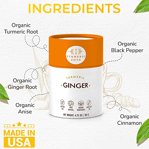 Turmeric Zone Organic Turmeric Ginger Decaf Tea With Turmeric Root, Ginger Root, Cinnamon And Black Pepper - 4.75 Oz #TOP1