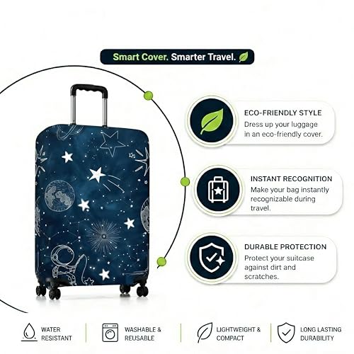 Image of Printed Luggage Cover for Traveling Bag & Suitcase - Stretchable & Scratchproof Trolley Protector with Velcro Lock & Lightweight Washable Material(Suitcase Not Included, Only Cover in Product)