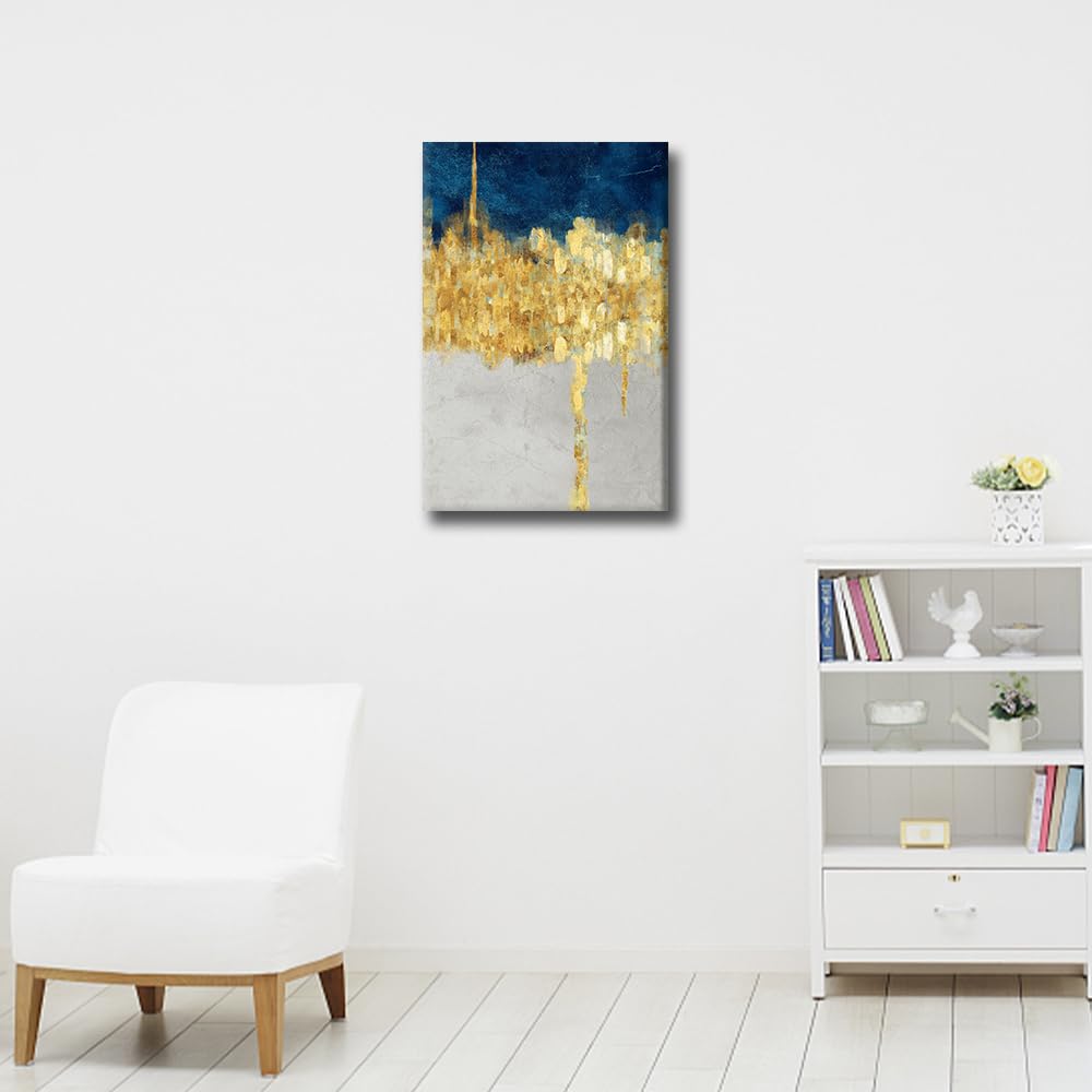 Gold Blue Abstract Art Canvas Wall Art Picture Minimalist Art Abstract Painting Print Contemporary Wall Decor for Home Living Room Bedrrom Bathroom Decor Framed Ready to Hang 16x24 in - Image 4