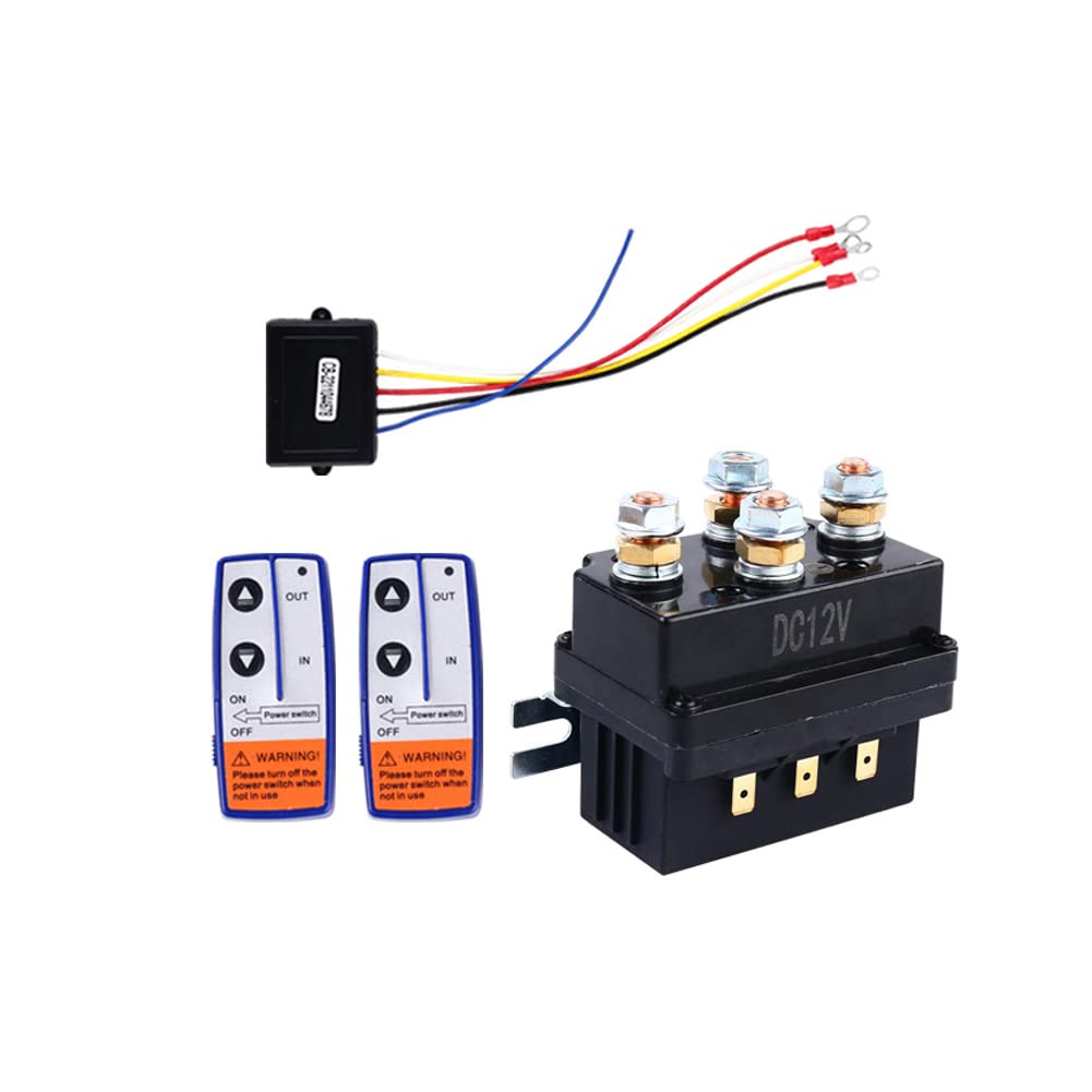 500A 12V Winch Solenoid Relay Contactor + 2pcs Wireless Winch Remote Control Kit, for 8000lb-14000lb ATV UTV Truck Jeep Winches