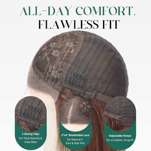 Image of Brown Wig Human Hair Pre Plucked Straight Short Bob Wigs 5x6 UHD Lace Front Wigs Remy Real Human Hair for Women 14Inch