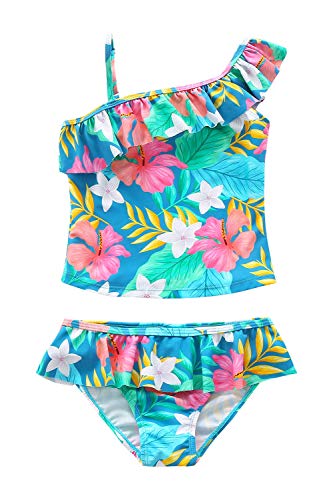 Image of Girls Two Piece Tankini Swimsuits Hawaiian Ruffle Bathing Suit Summer Beach Swimwear Set