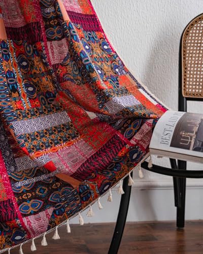 Rideau de motif patchwork bohème multicolore idéal pour le salon - 7