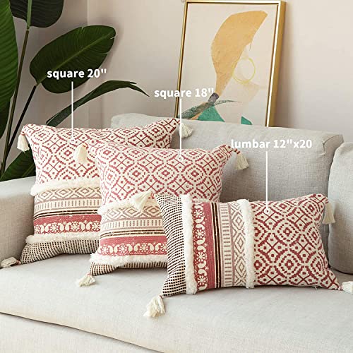 Image of Modern Homes Boho Tufted Decorative Throw Pillow Covers for Couch Sofa - Moroccan Style Cushion Covers with Tassels, Accent Decor Pillow for Bedroom Living Room (Pink, 16x16 inch)