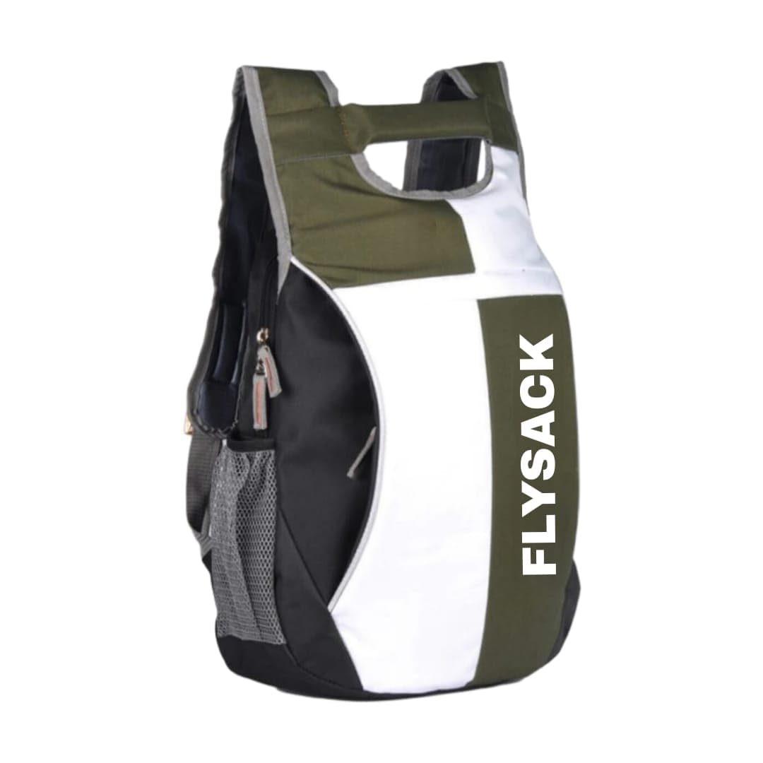 Gungi Backpack with Multiple Compartments, Olive Green White Black Colorblock, Side Bottle Pockets and Front Pocket-image-24
