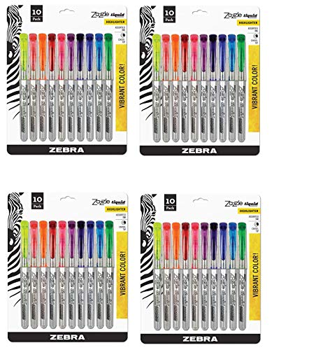 Zebra Zazzle Liquid Ink Highlighter, Chisel Tip, Assorted Colors, 10-Count - 4 Pack