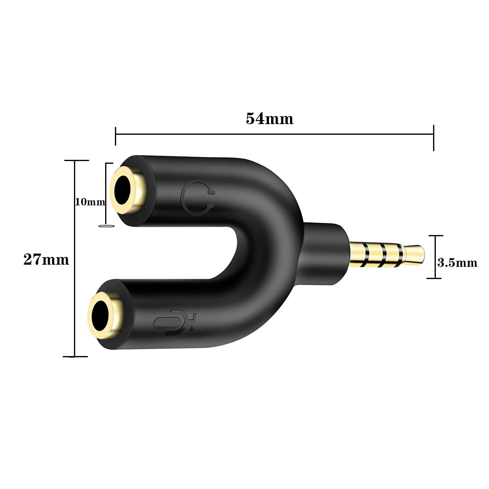 Kopfhörer-Mikrofon-Splitter, Mini-U-Form, Stereo, TRRS-Splitter, Mikrofon, 1 Stecker auf 2 Buchsen, AUX-Audio-Konverter, 2 Stück