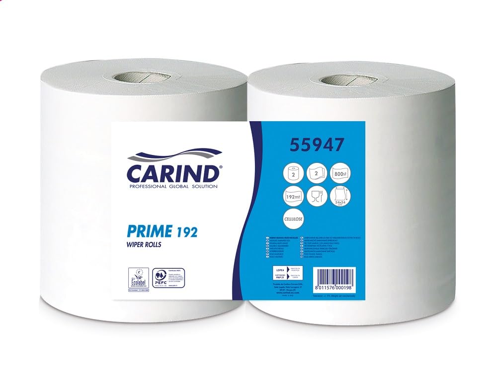 CARIND PRIME 2 PEZZI Rotoloni carta alimentare, asciugatutto industriale, bobina carta 800 strappi, rotolone asciugatutto in pura cellulosa 192 mt.