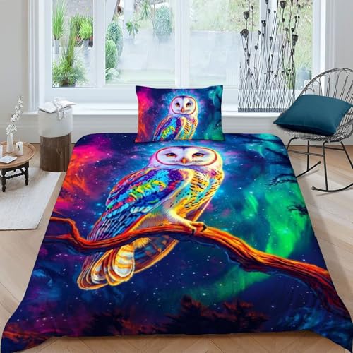 Housse de couette hibou imprimé 3D en microfibre douce avec animaux volants