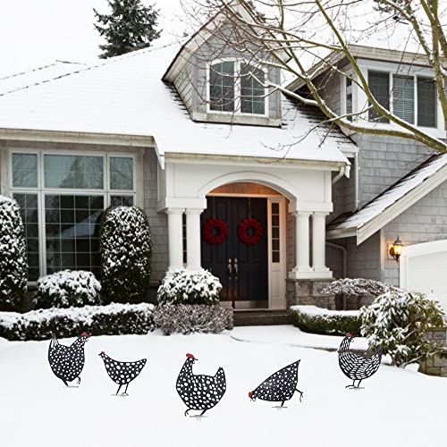 Aozita 5 Pcs 13 Inch Metal Chicken Yard Art Garden Decorative Stake Hollow Out Rooster Animals Silhouette Statue Decor, Pathway, Floor, Garden, Lawn, Outdoor Decoration #TOP5