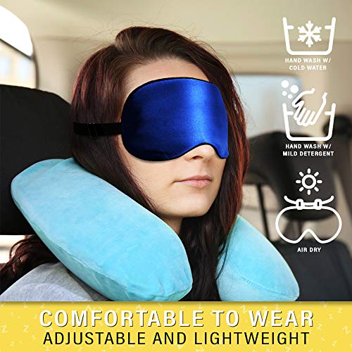 Image of Silk Sleep Eye Mask for Men Women, Comfortable Super Soft Eye Mask with Adjustable Strap, 100% Pure Silk, Blocks Light, Jersey Slumber (Blue, 1 Count (Pack of 1))