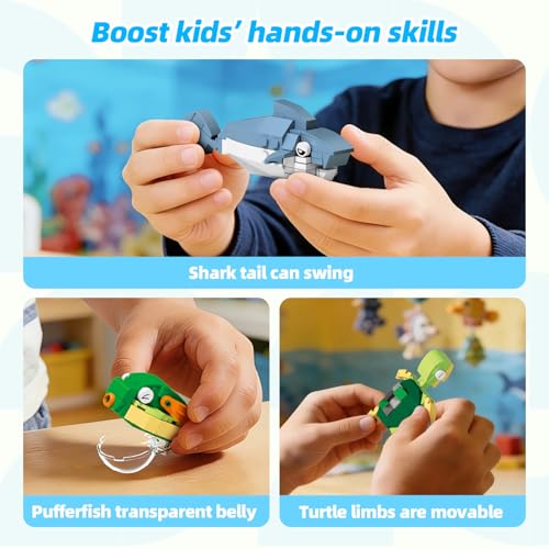 Image of Wise Block 556 PCS Ocean World Building Set,12 Packs Sea Animals Building Toy with Display Stand, STEM Educational Learning Toy, Birthday Gift for Boys Girls Ages 4+, Beach Toy with Shark & Turtle