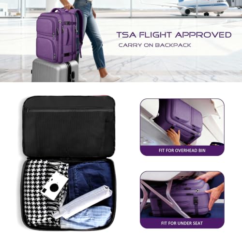 Image of Extra Large Travel Backpack, Expanable Carry on Backpack for Women, TSA 18.4 inch Laptop Bag Flight Approved, Lightweight Waterproof Business Luggage Bag, Travel Gifts for Women, Purple