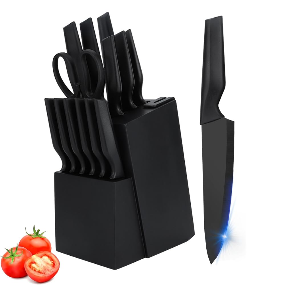Knife Set 14Pcs Kitchen Knife Set with Block Self Sharpening High Carbon Stainless Steel Ultra Sharp Knives for