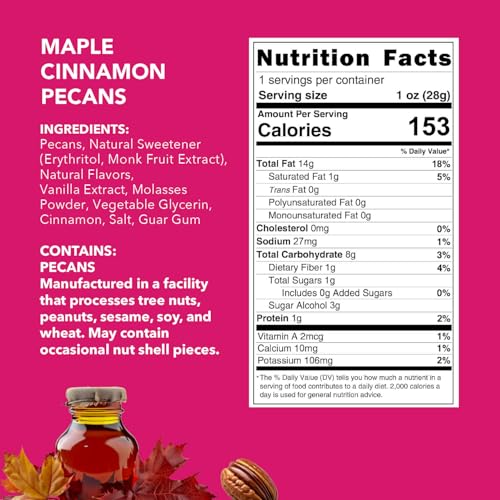 Image of Earthside Farms Maple Cinnamon Pecans Snack Packs, No Sugar Added Candied Pecans Keto Low Carb Snacks, Vegan Gluten Free Non-GMO, 1oz Snack Packs, 6 Count