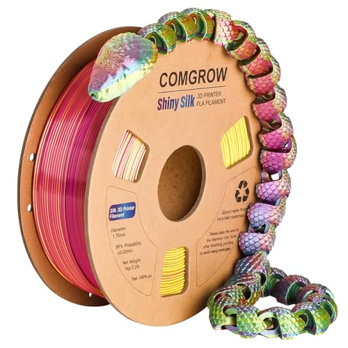 Image of Comgrow Tri-Colors Silk PLA 3D Printer Filament, Rainbow PLA Filament 1.75mm, Dimensional Accuracy + /- 0.02 mm, 4KG Spool, Coextrusion 3D Filament with Shiny Silk
