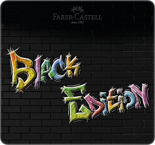 Image of Faber-Castell - Colouring Pencils Set Black Edition 24 Pieces in Metal Case | Brilliant coloured pencils for light and dark paper with soft colour stroke, shatter-proof and ergonomic colouring pens