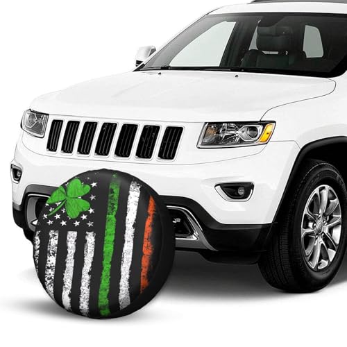 Image of Vintage Irish American Flag Spare Tire Cover Weatherproof Wheel Protectors Dust-Proof Sun Protection Wheel Tire Covers Universal Fit for Truck SUV RV Camper Trailer Car Accessories 15 inch