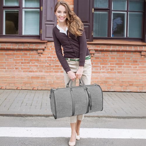 Image of Carry on Garment Bag, Large PU Leather Garment Bags for Travel with Shoe Pouch, Grey, 20.5x10x12.5 inches, Tote