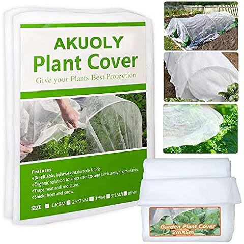 Akuoly Garden Fleece Plant Frost Protection Cover for Frost Cold Insect Wind Veg Patch Cover, Breathable, White 2m x 5m Cover