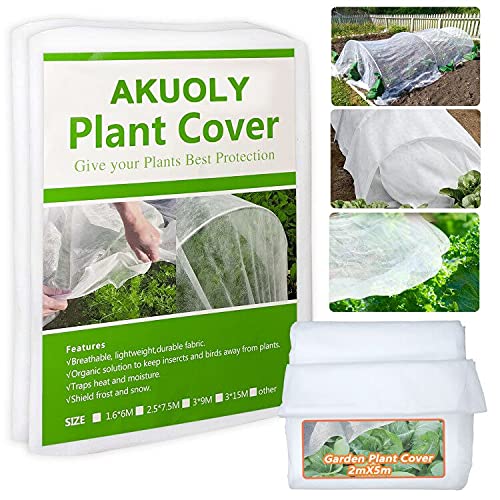 Akuoly Manta Tela antiheladas para Plantas, Cubierta Tela no Tejida para Invierno heladas, Viento frío, Transpirable, Vellón de protección, Color Blanco, 2m x 5m Cover