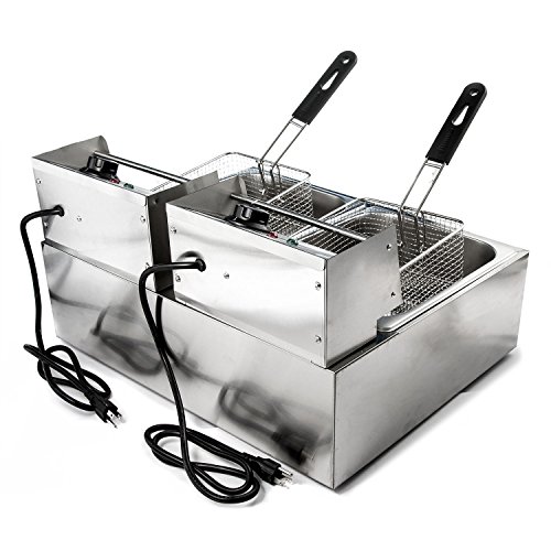 Biltek Commercial Deep Fryer Electric Countertop Dual Tank Basket 11L 3200W Up To 374 Deg F #TOP6