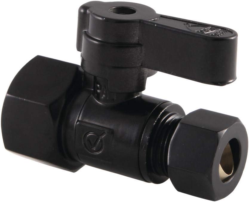 Kingston Brass KF4315MB 1/2" FIP X 3/8" OD Comp Straight Stop Valve, Matte Black