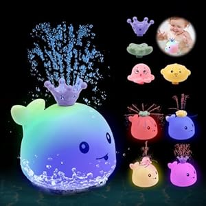 Candyfouse Baby Bath Toys, Whale Bath Toy Spray, Four Water Spray Patterns, Baby Light Up Bath Tub Toys, Waterproof Design,Child-Safe, Ideal for Kids’ Bath Time,Baby Toys for Infants and Kids (White)
