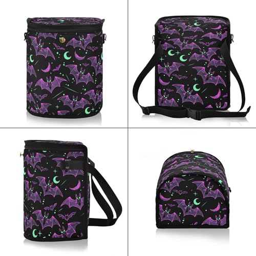Image of MNSRUU Car Trash Can with Lid, Neon Purple and Bats Stars and Moons Car Trash Bag Hanging Organizers and Storage for Front Back Seat, Leak-Proof Trash Bin