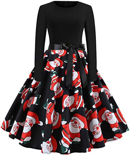 RUISHH - RUISHH Femme Cocktail Robe Manches Longues Noël Motif Robe de Fête Elégante A-Linie Robes Vintage Rockabilly Bonhomme de Neige L