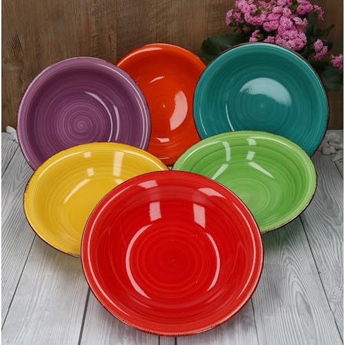 MamboCat 6X Suppen-Teller Uni bunt I Steingut-Geschirr 6 Personen - Teller-Set farbenfrohes Design I Tiefe Teller modern I Speiseteller I Essteller I Tafelzubehör I Teller tief 750 ml
