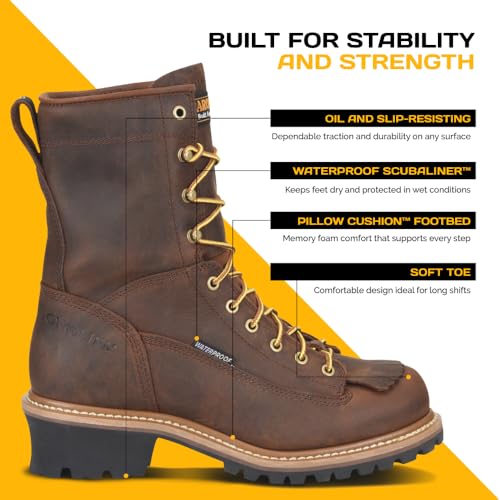 Image of Carolina Spruce 8 inch Soft Toe Waterproof Logger Work Boot for Men, Durable Leather, Oil & Slip Resistant, EH Rated