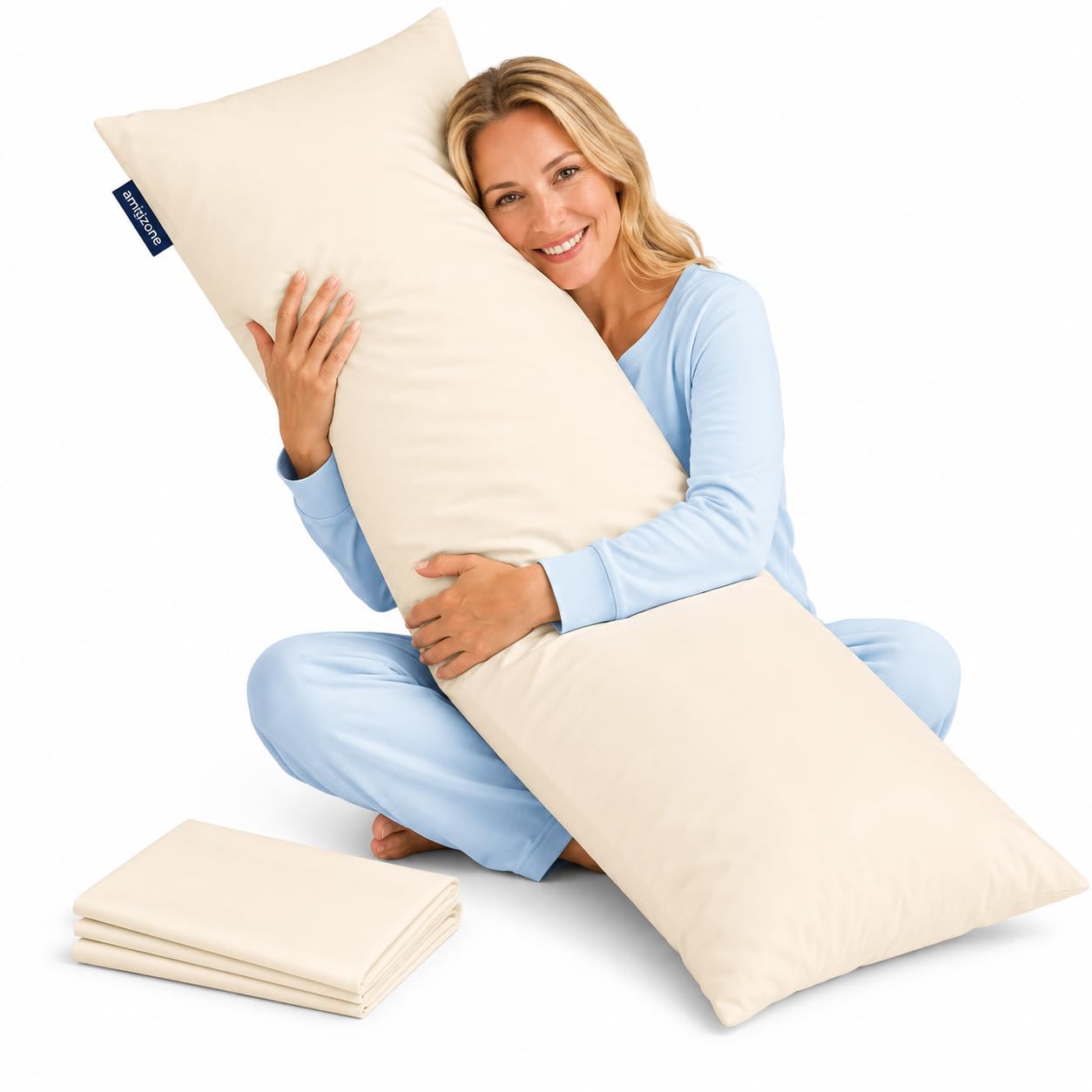 AmigoZone Bolster Body Pillow - Hollowfiber Filled for Maternity Support, Side Sleeper With Free Case (Cream, Single 3 FT/36")