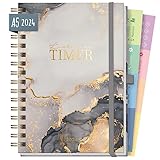 DEIN PLANER FÜR 2024 - Hardcover Wochenkalender mit Spiralbindung, 1 Woche auf 2 Seiten, inkl. Gummiband, Stifthalter, Lesezeichen, Sticker, Einstecktasche für lose Zettel & edle Cover-Prägung in Gold ♥