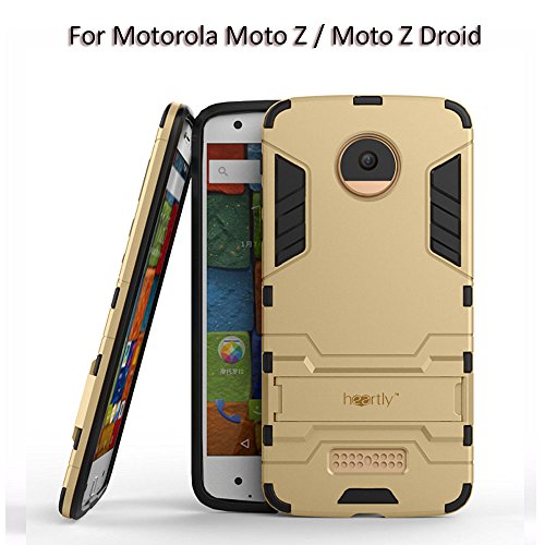 Image of Heartly Back Case Cover Compatible with Motorola Moto Z /Moto Z Droid - Mobile Gold - Graphic Kickstand Hard Dual Armor Hybrid Rugged Bumper