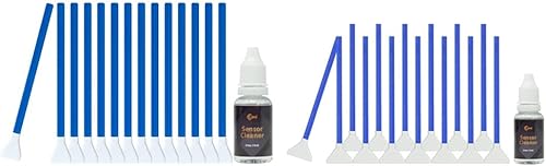 UES Kits de limpieza de sensor de cámara de fotograma completo y APS-C para cámaras DSLR sin espejo y reflejas (14 hisopos de limpieza con sensor
